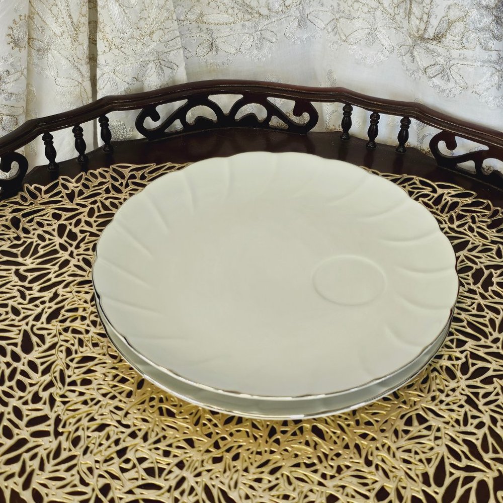 Vintage Laurel China 7285 Anniversary Porcelain 2pc Plates, Silver Rim